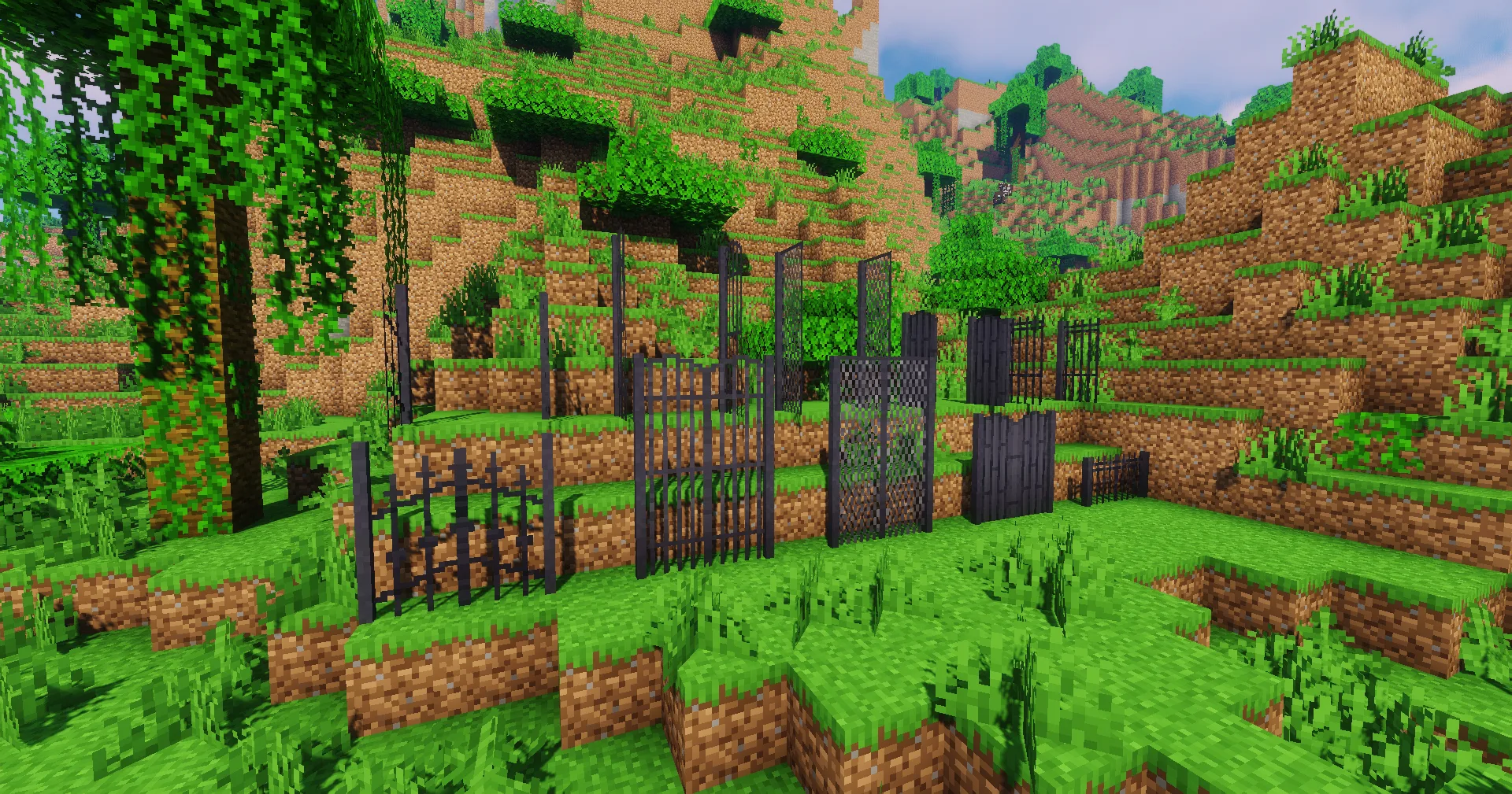 Двойные металлические ворота из мода Macaw's Fences and Walls в Minecraft 1.20.