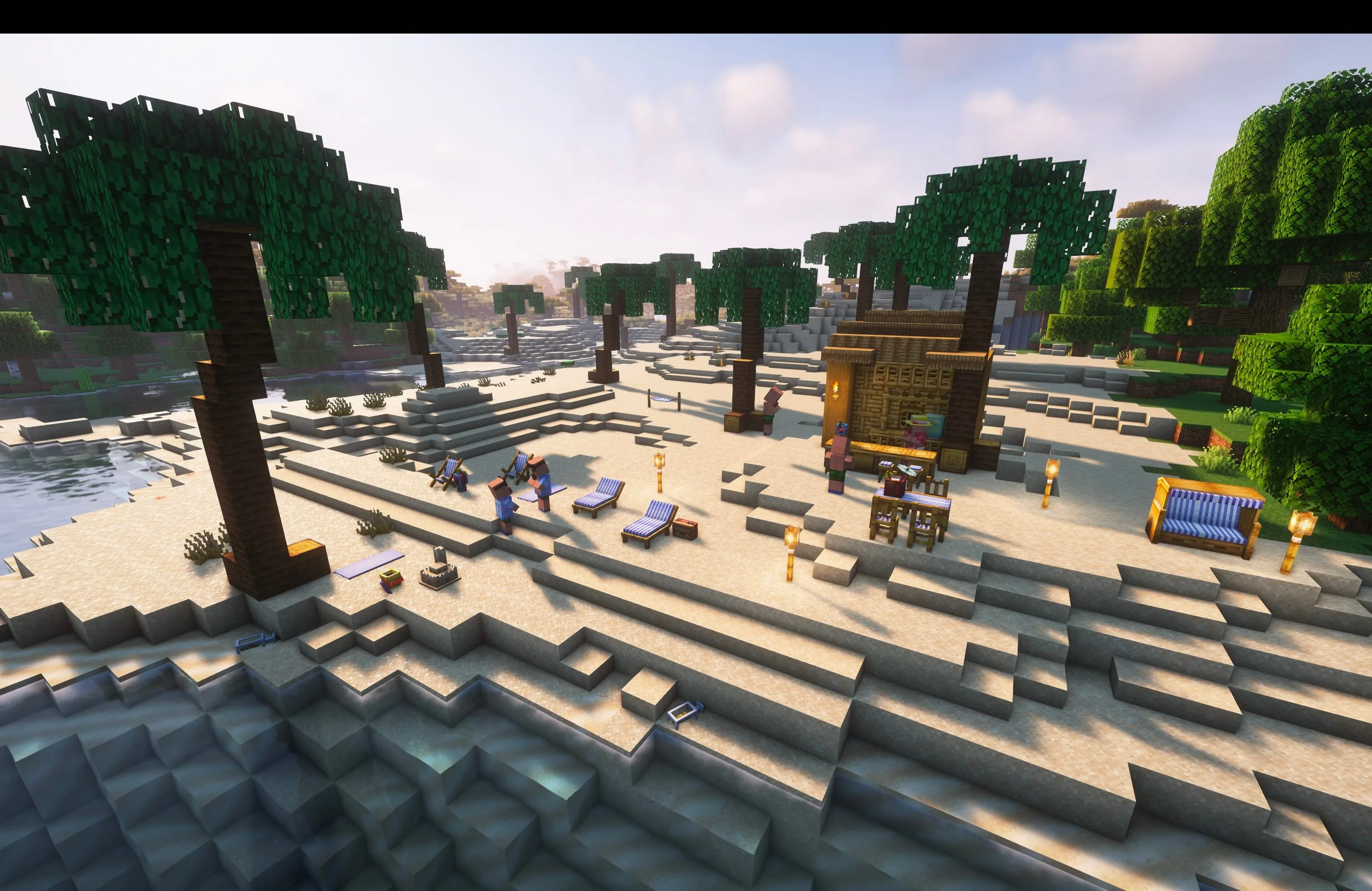 Пляжный биом в Minecraft, переработанный модом [Let's Do] Beachparty.