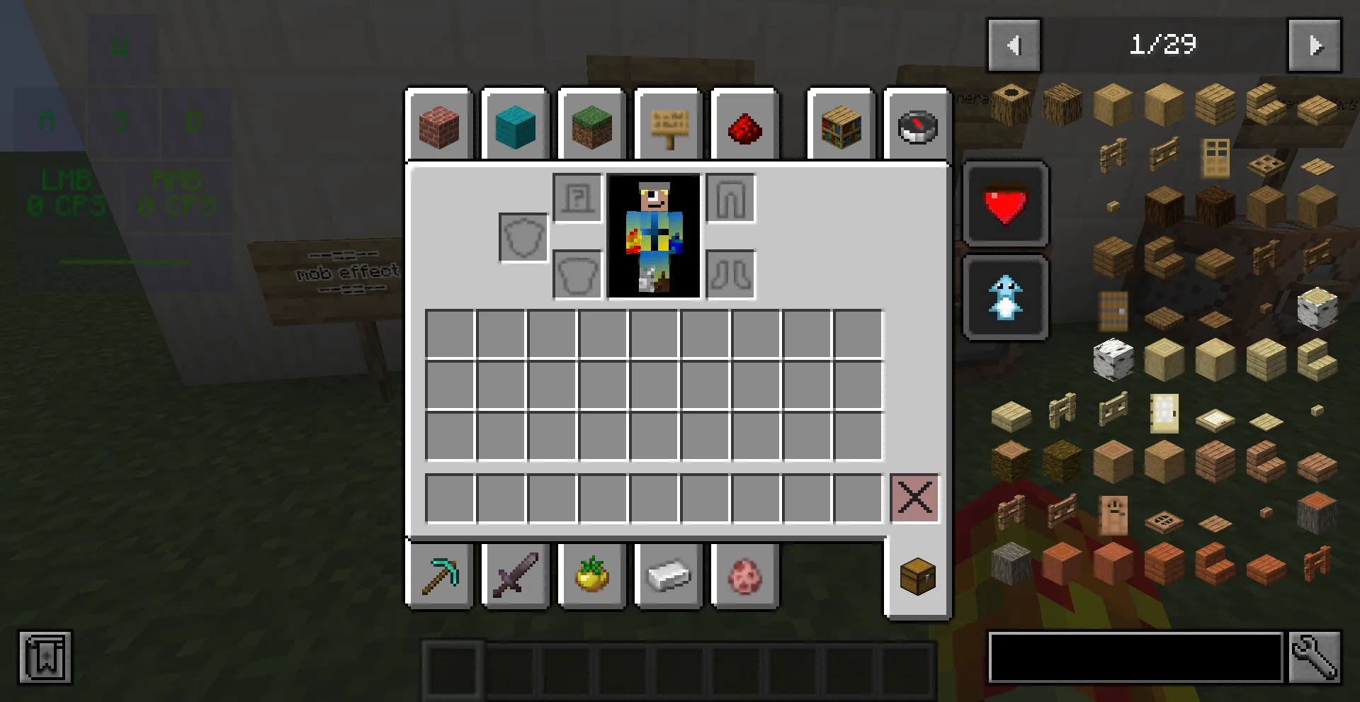Интерфейс ресурс-пака RFpack: слот для шлема и эффекты мобов.