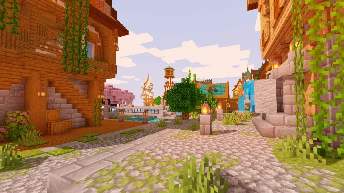 Деревня в Minecraft с шейдерами CoffeeShaders.