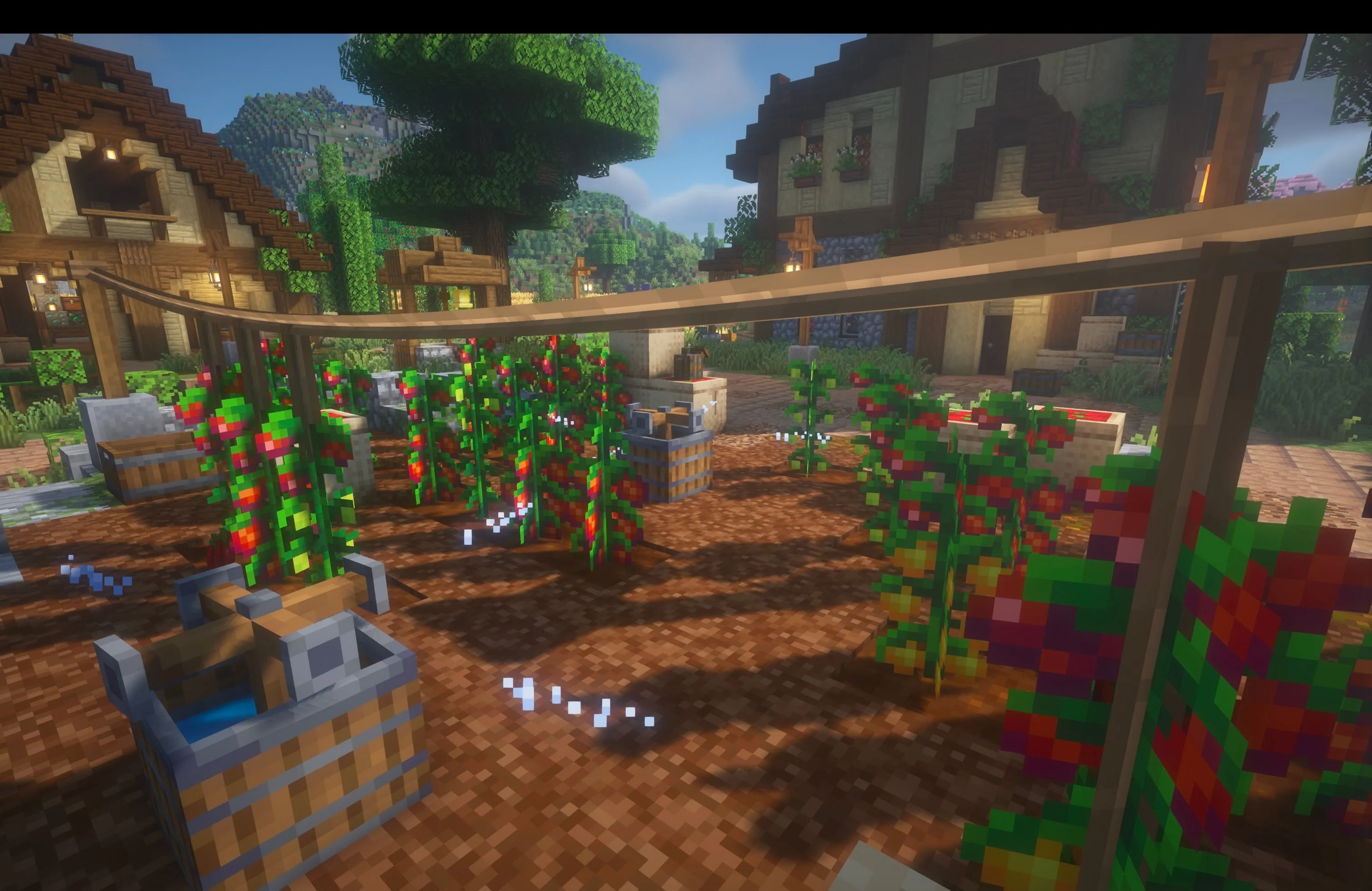 Грядка с помидорами из мода [Let's Do] Farm & Charm на фоне деревенского дома.