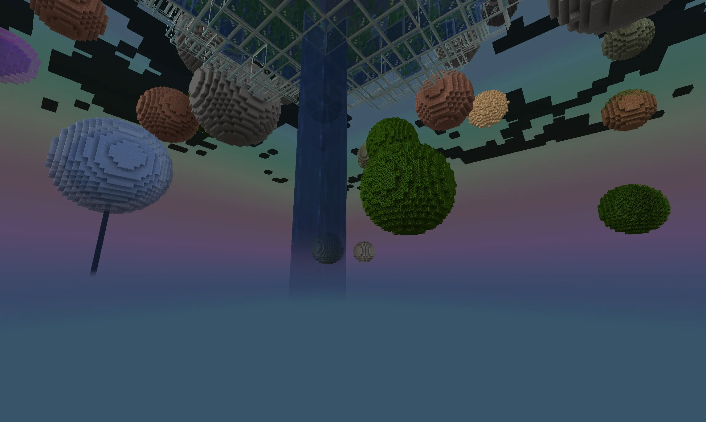 Скриншот Minecraft: вода, плавно переходящая в пустоту.