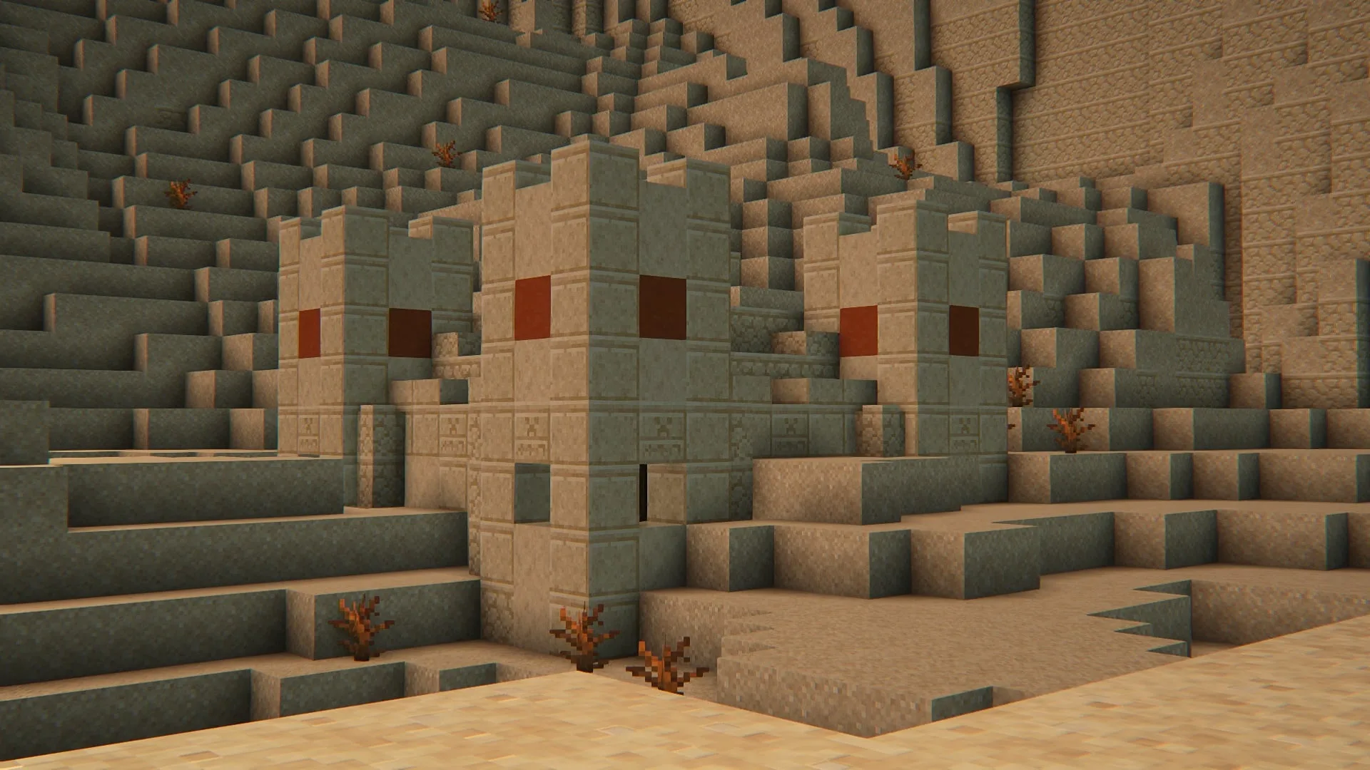 Небольшой храм в пустыне в стиле Minecraft.