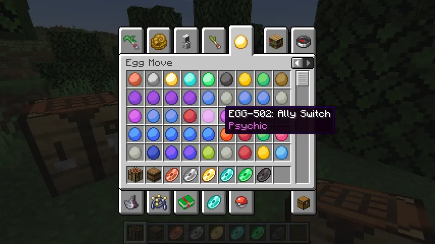 Игровой интерфейс проекта TMCraft с меню выбора Egg Moves.