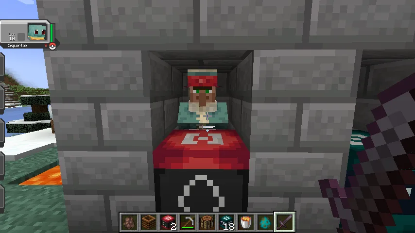 Житель с профессией заводчика покемонов в Minecraft.