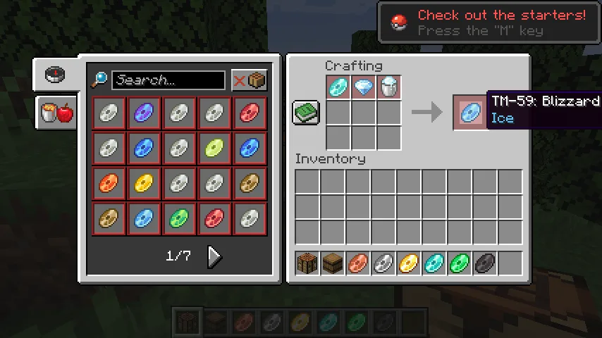 Интерфейс с рецептами крафта в TMCraft.