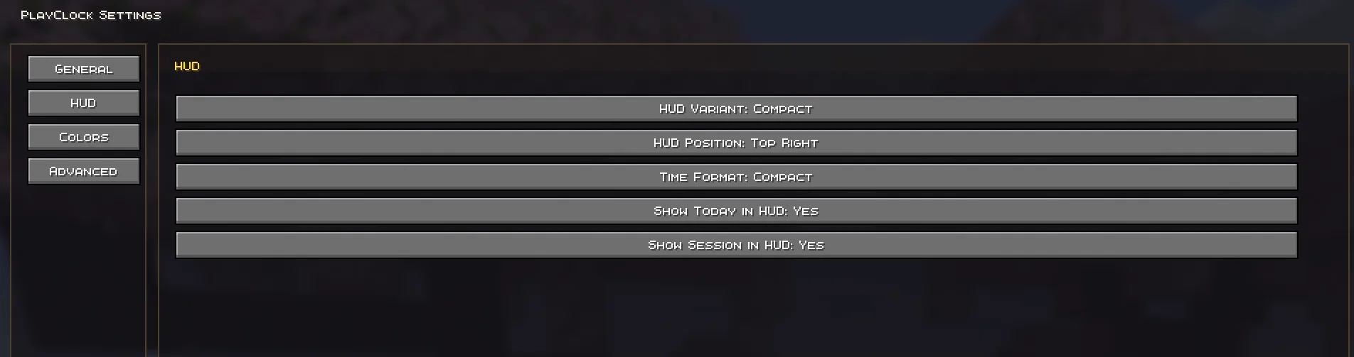 Настройки HUD мода PlayClock в меню ModMenu
