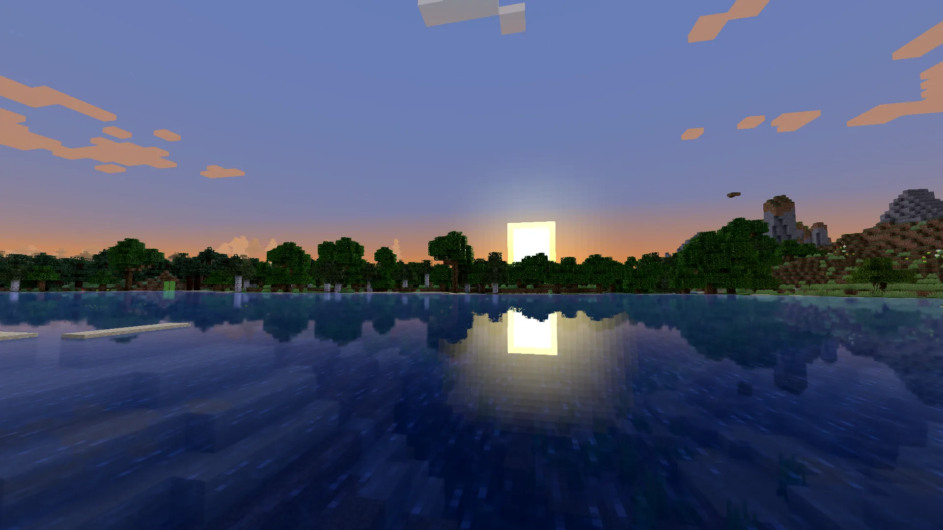 Закат в Minecraft с шейдерами Reflective Vanilla.