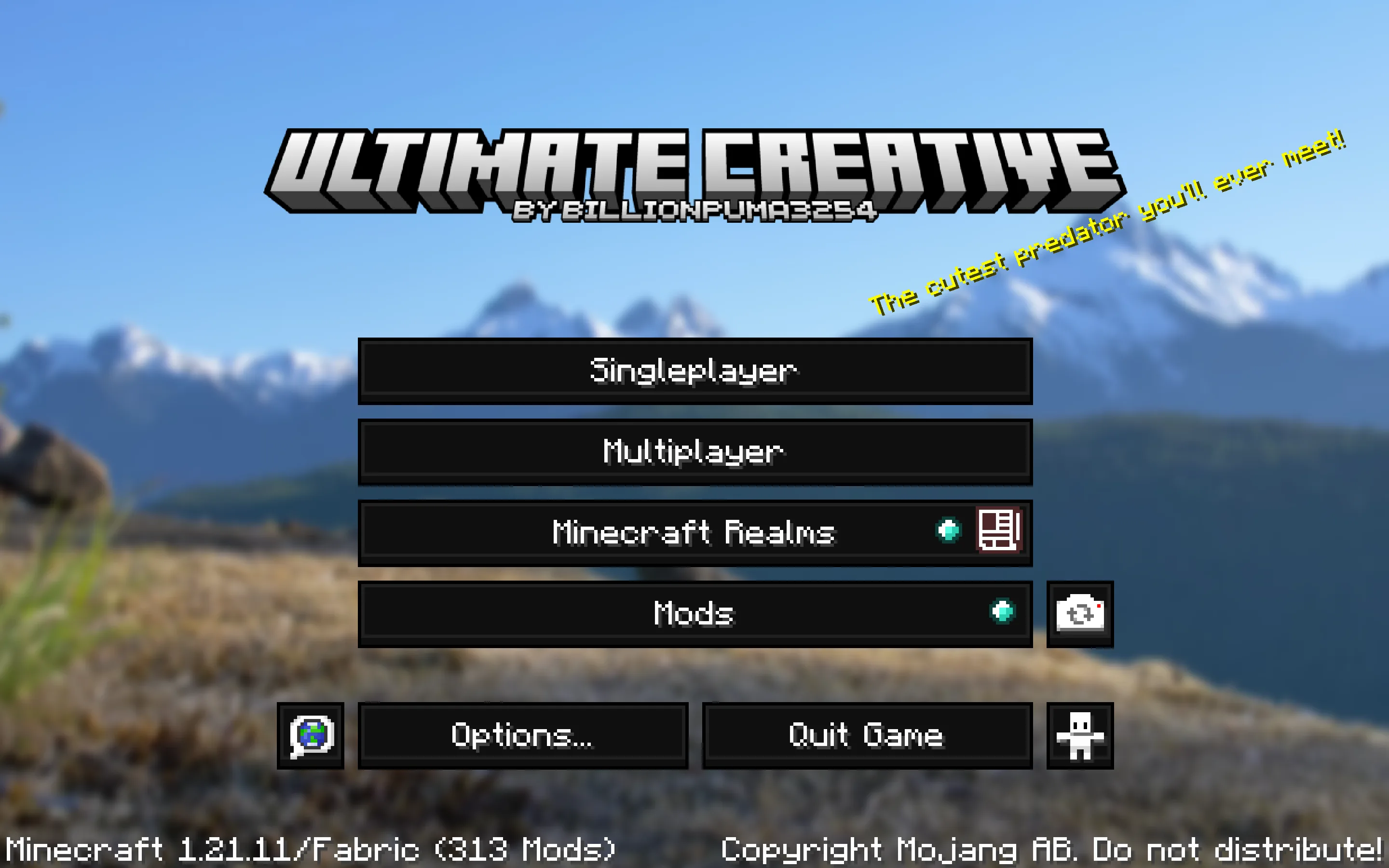 Экран меню с установленным Ultimate Creative modpack