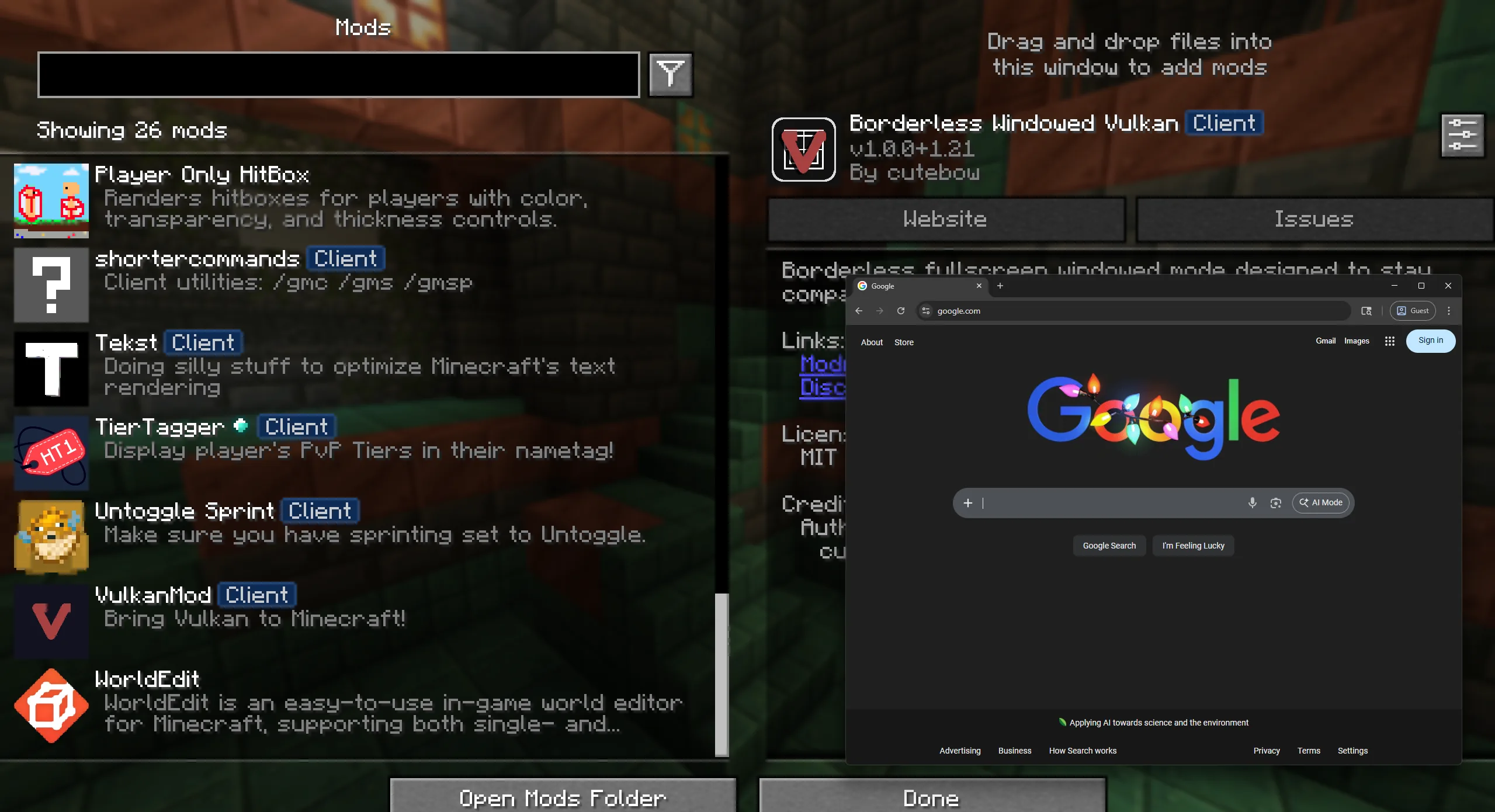 Демонстрация работы оконного режима без рамок с поддержкой переключения окон клавишами Win + Tab.
