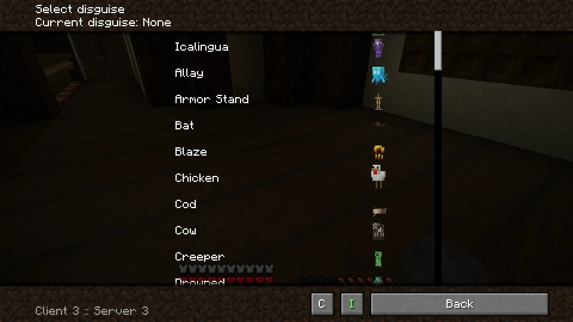 Меню выбора маскировки в моде FeatherMorphClient