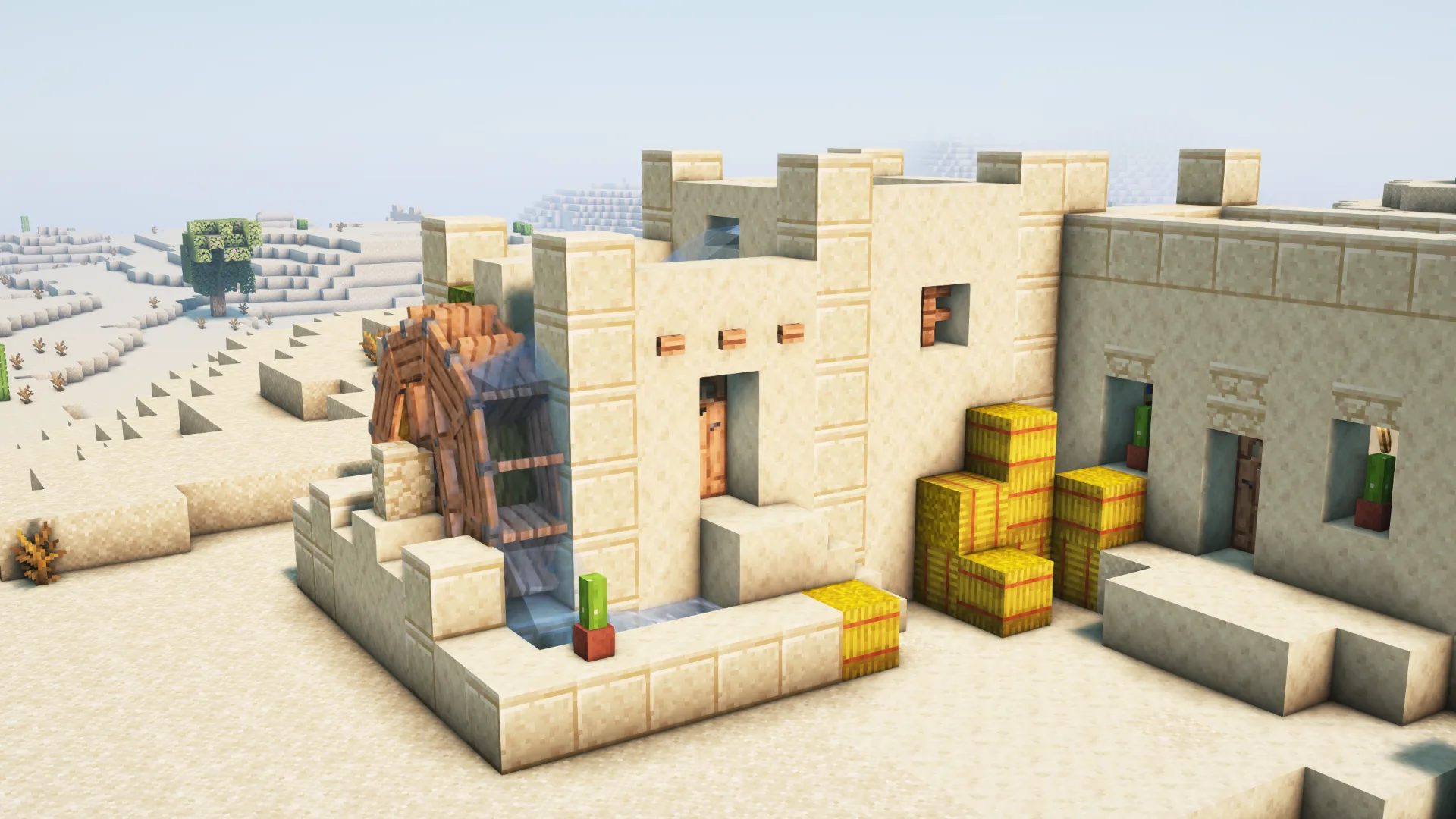 Водяная мельница в пустынной деревне из мода Create: Structures.