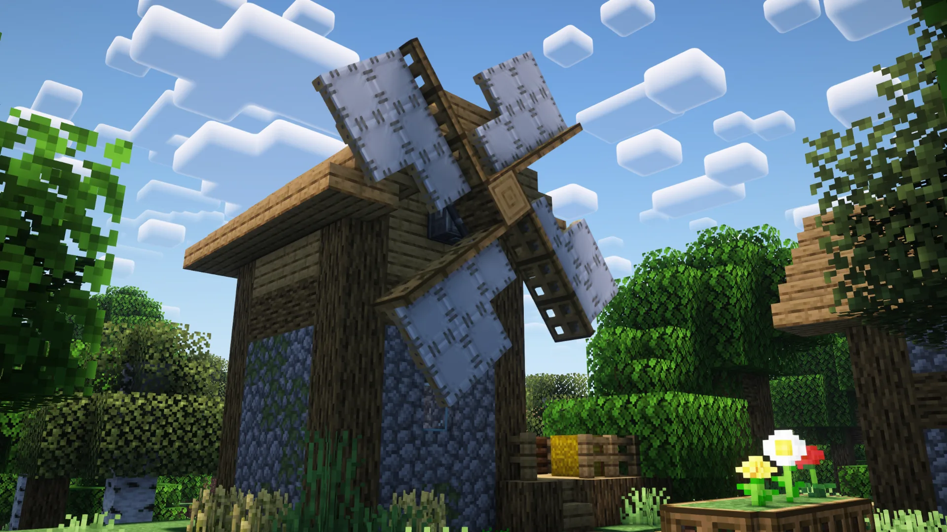 Ветряная мельница из мода Create в лесу.