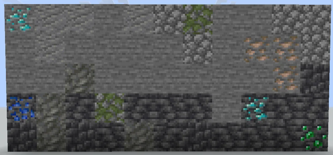 Сравнение текстур мода Connected Rocks: вид с включенными и выключенными текстурами.