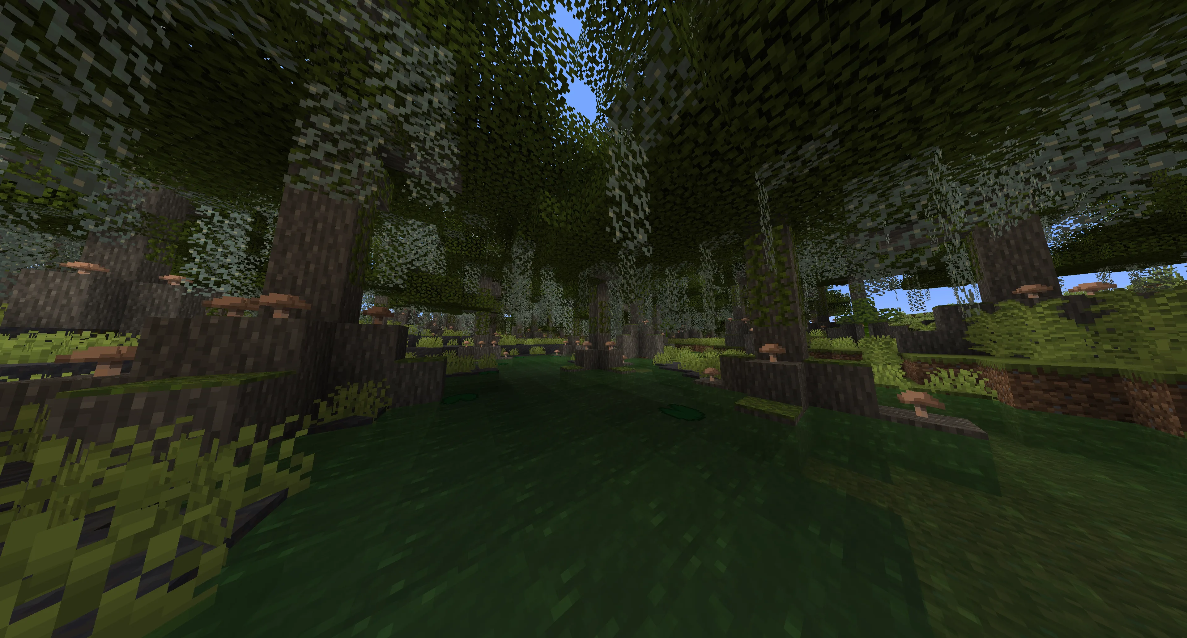 Висячий испанский мох на ветвях дерева в моде William Wythers' Overhauled Overworld.