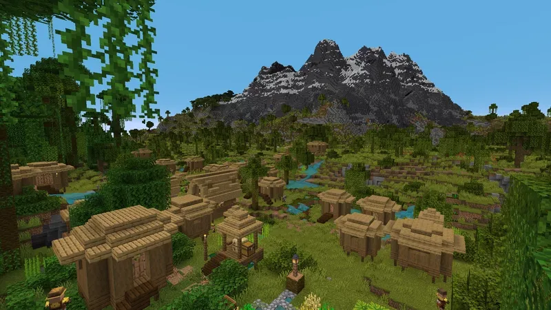 Деревня из мода Towns & Towers в биоме разреженных джунглей из William Wythers' Overhauled Overworld.