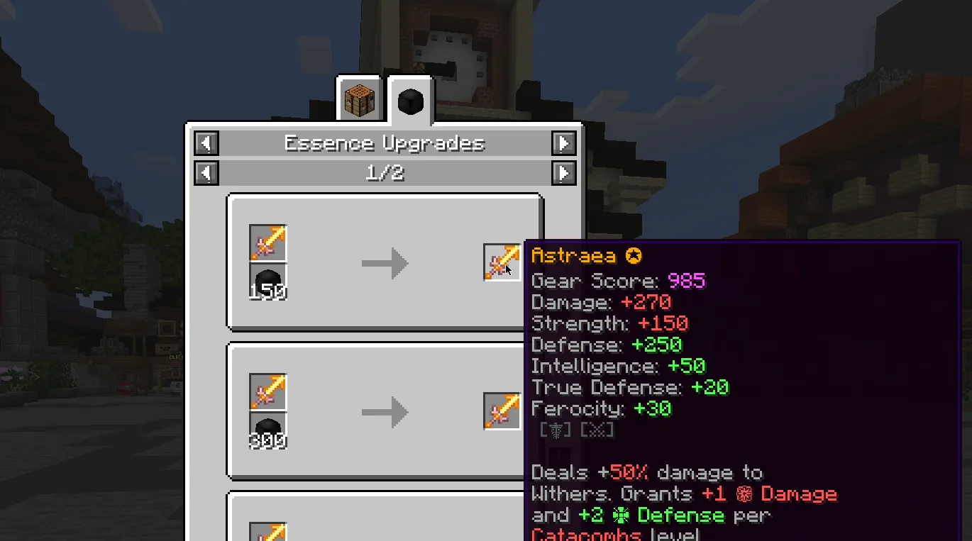 Интерфейс рецептов эссенции и кастомные текстуры в моде Firmament для Hypixel SkyBlock.