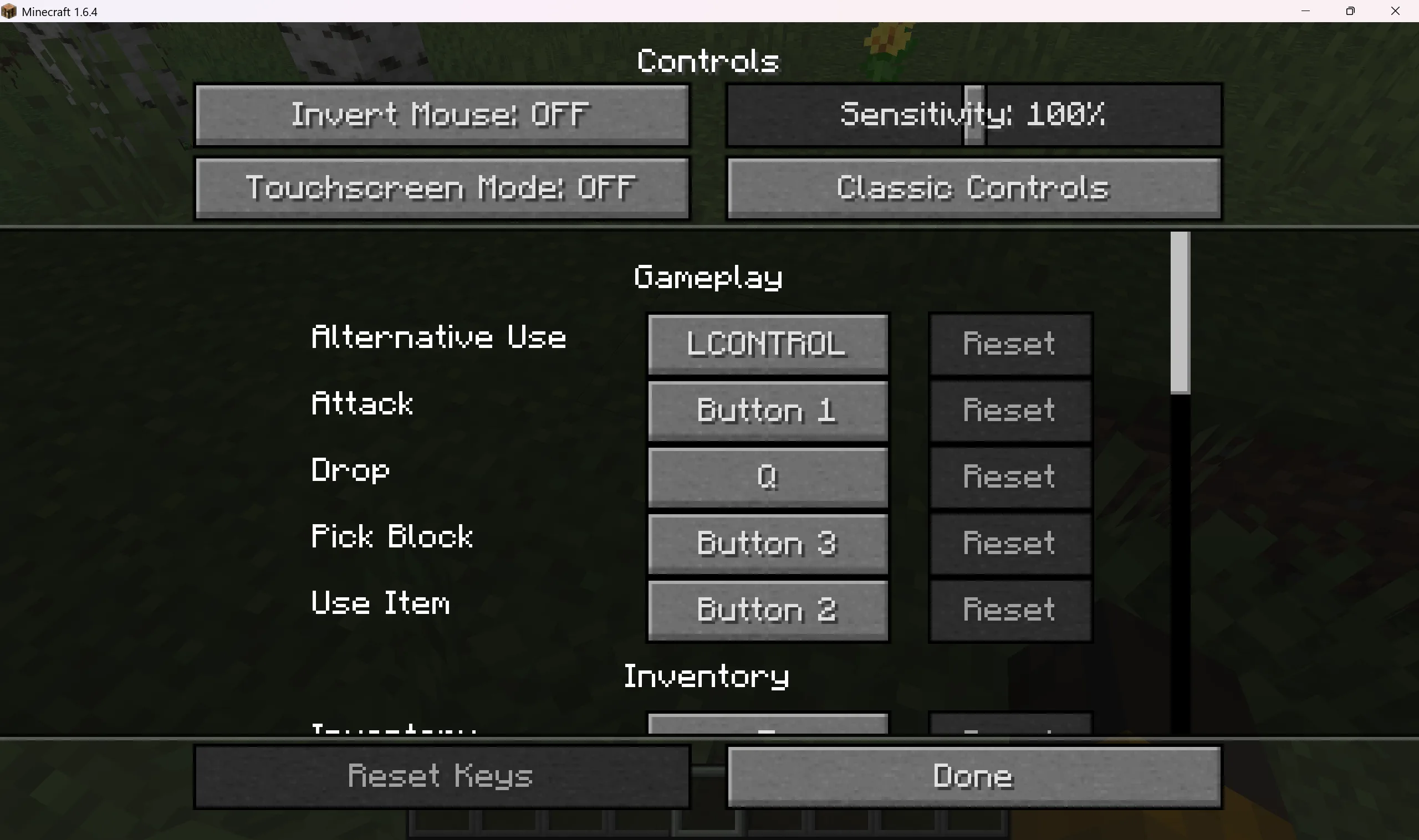 Экран настроек управления в BetterGameSetting