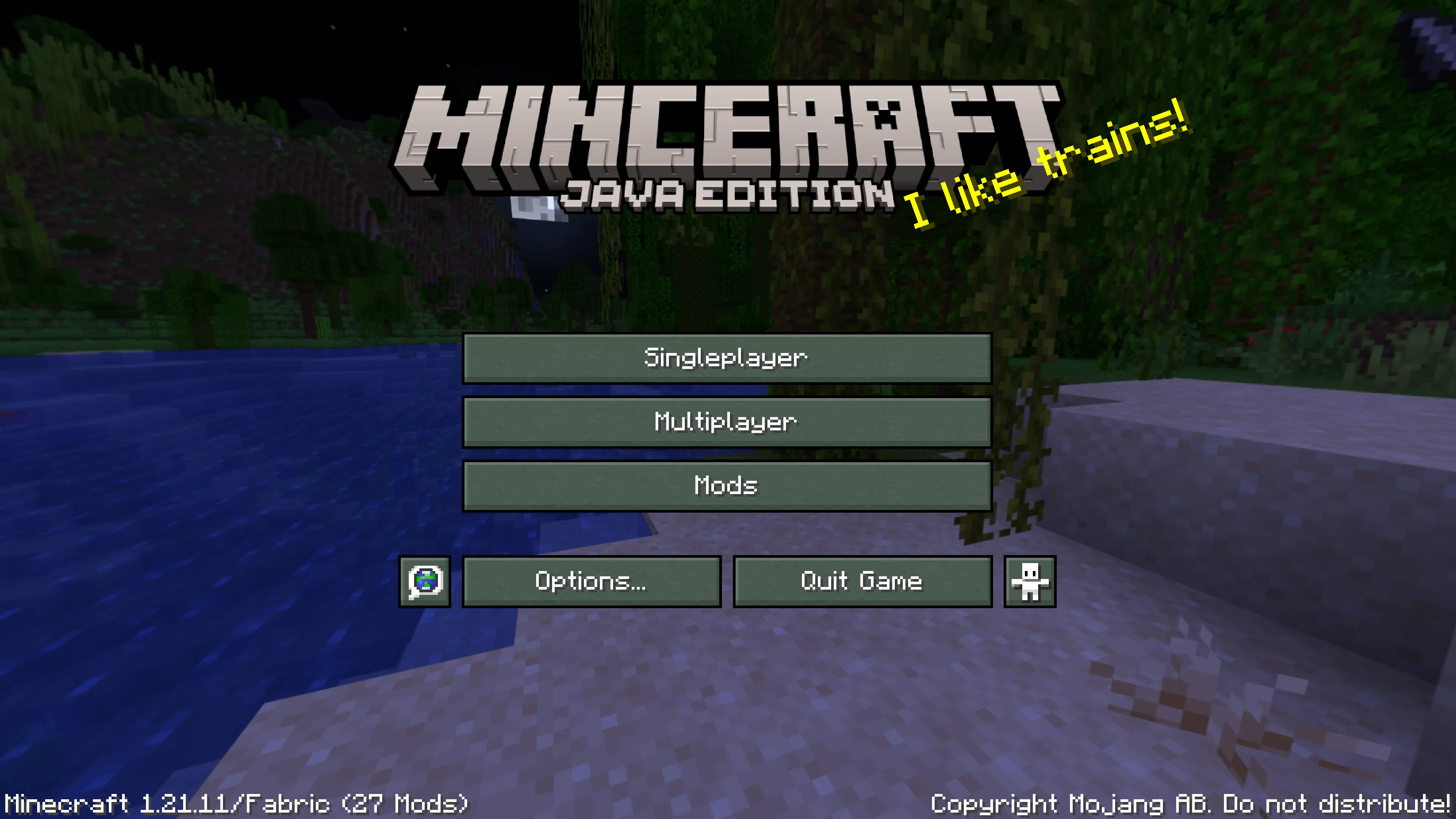 Текст-приветствие из ресурс-пака More Splashes в главном меню Minecraft.