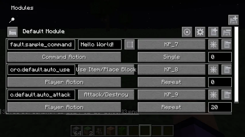 Настройки макросов в интерфейсе мода MacroFactory