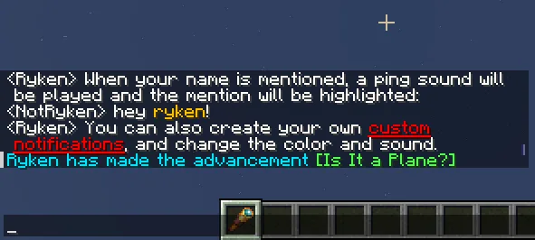 Демонстрация работы модификации Chat Notify в Minecraft.