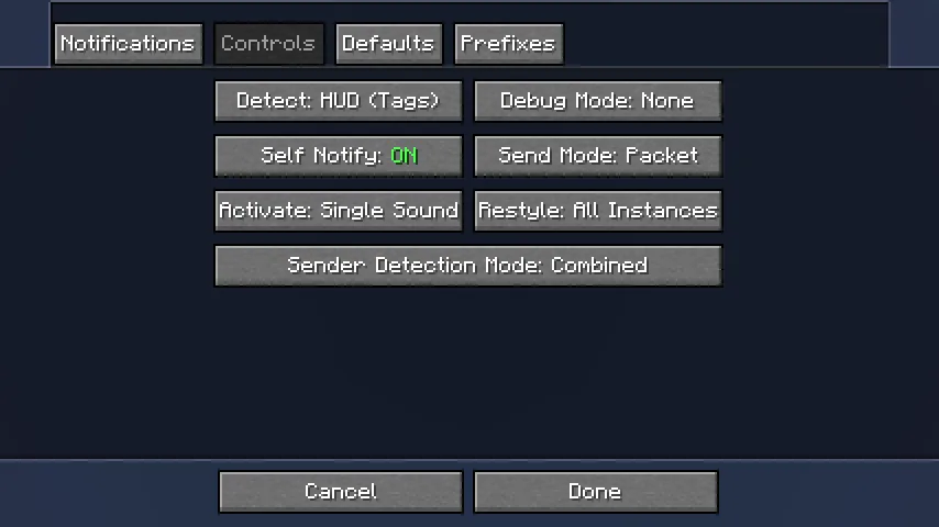 Настройки уведомлений в чате мода Chat Notify.