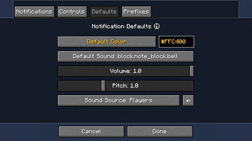 Настройки уведомлений в чате мода Chat Notify.