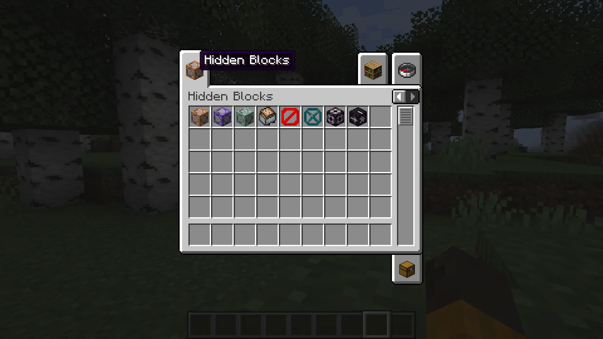 Вкладка с командными блоками, добавленная модом Command blocks in Creative.