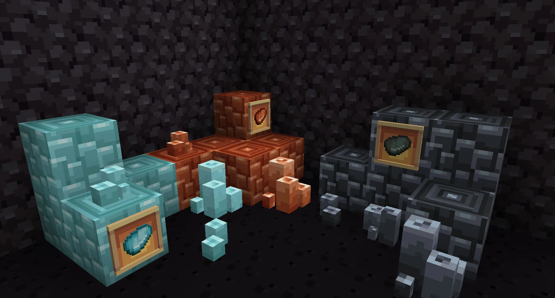 3D-модели камней и блока Tumblestone из проекта Whimscape x Cobblemon.