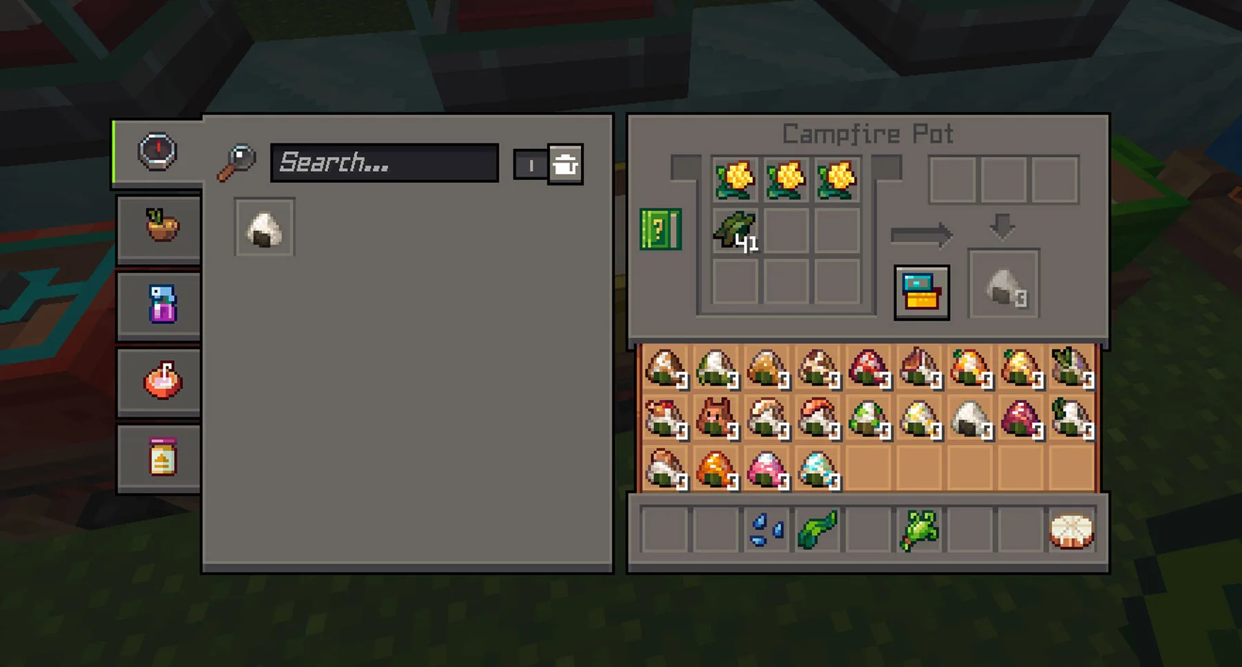 Интерфейс котлов для приготовления пищи в Minecraft-моде Whimscape x Cobblemon.