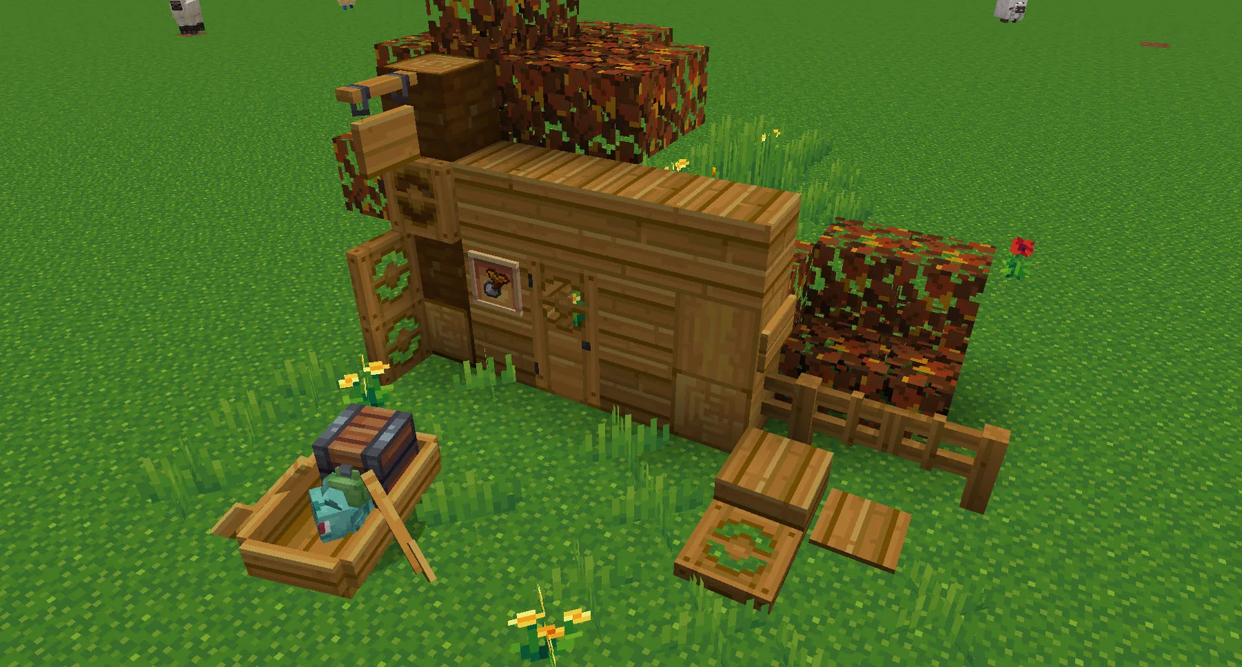 Комплект деревянных блоков из абрикосового дерева из мода Whimscape x Cobblemon.