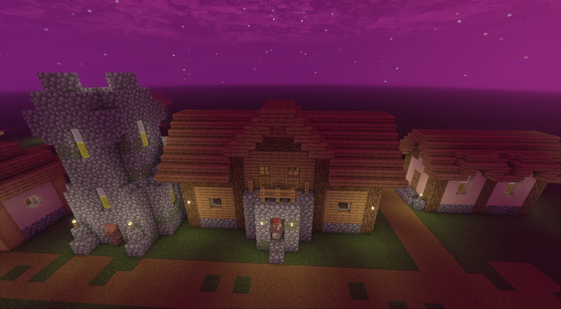 Ранняя ночная деревня с шейдером Valentine.