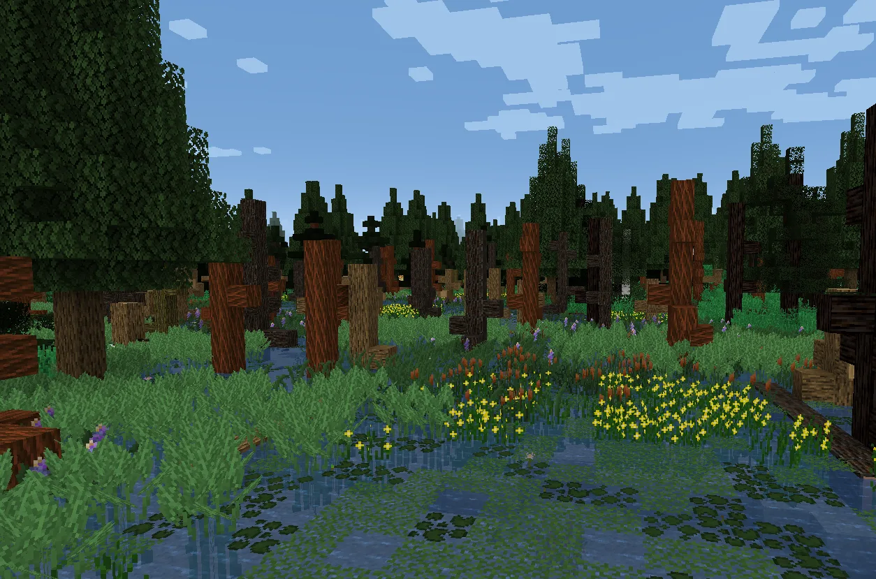 Болото с сухими деревьями в TerraFirmaCraft.