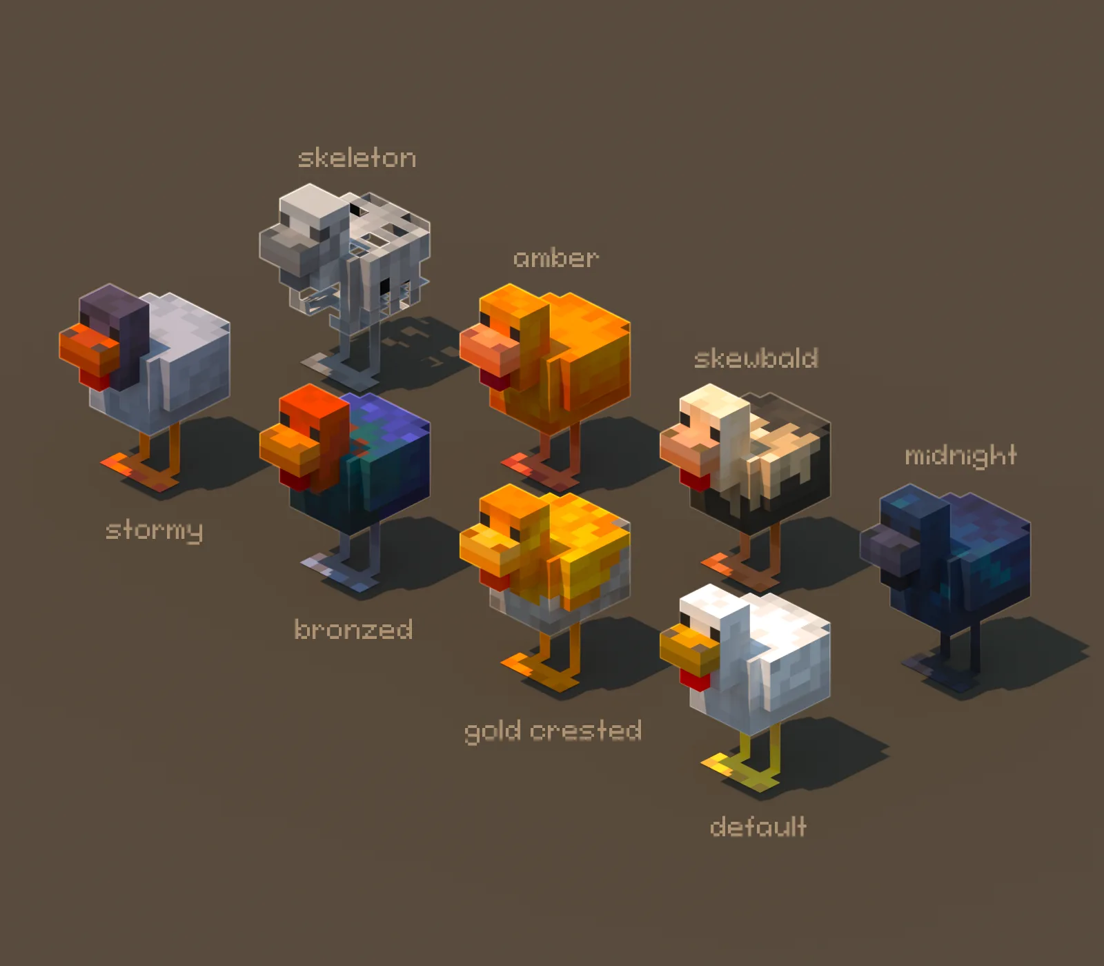 Куры с различными вариантами текстур из мода More Mob Variants.