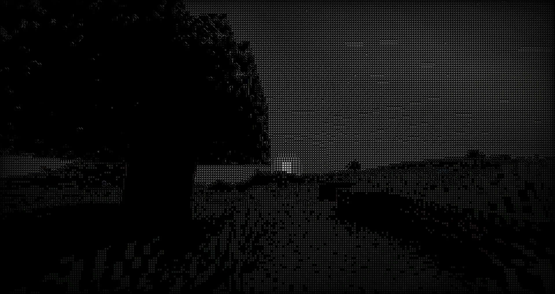 Шейдер в стиле ASCII, изображающий закат.