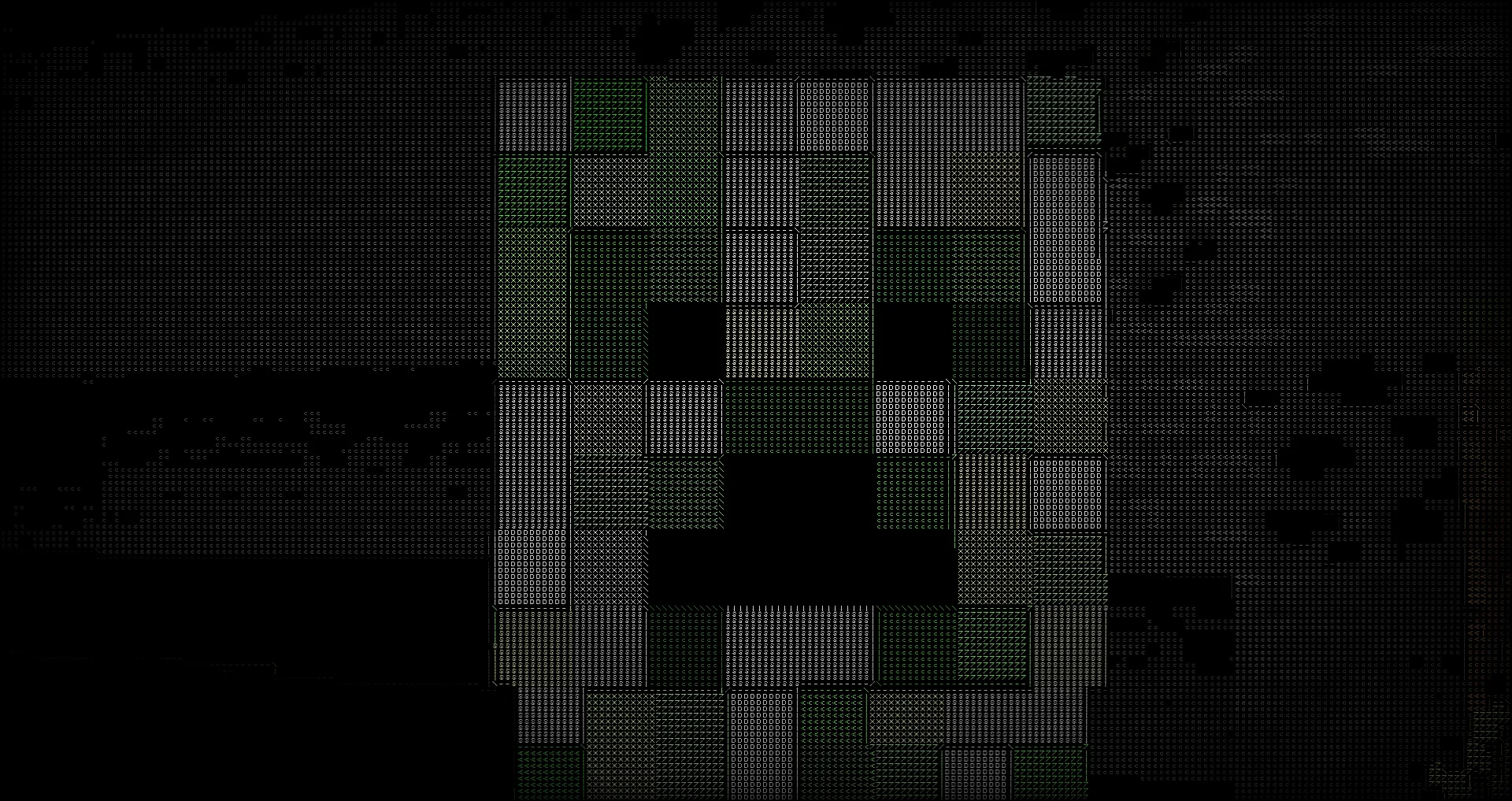 Шейдер в стиле ASCII, изображающий крипера.