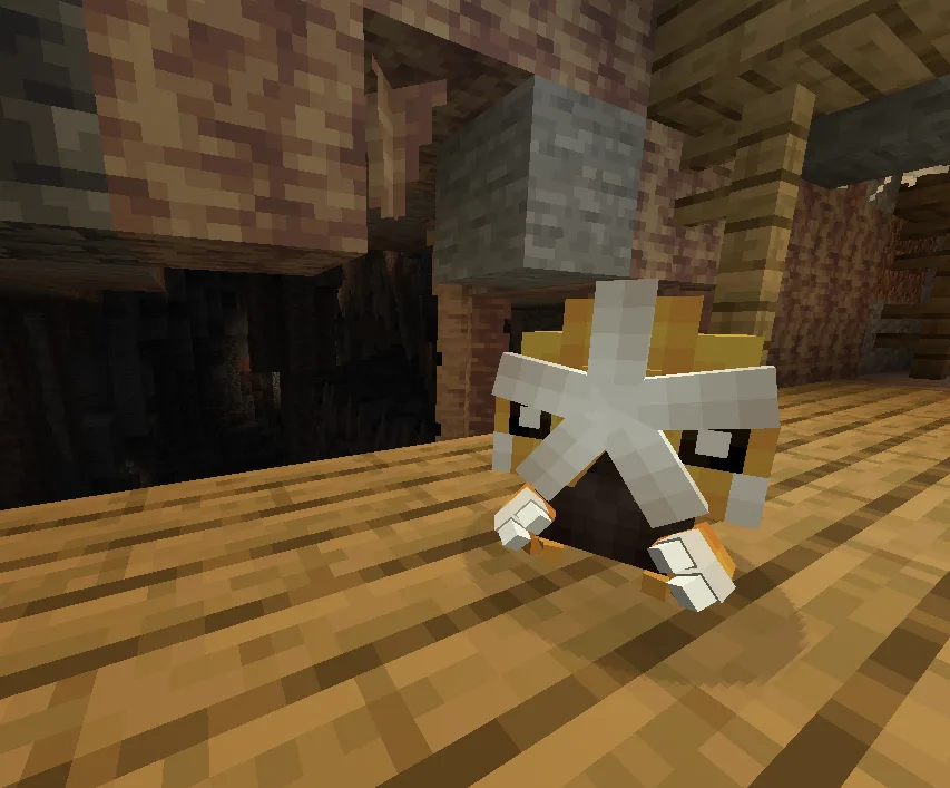 Покемон Pokokari из проекта Cobblemon Fakemon: Lively 'Mons, работающий в шахте.