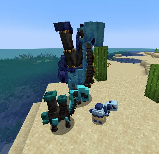 Три покемона водного типа из проекта Cobblemon Fakemon: Potdary, Vasaddle и Mortaraid.