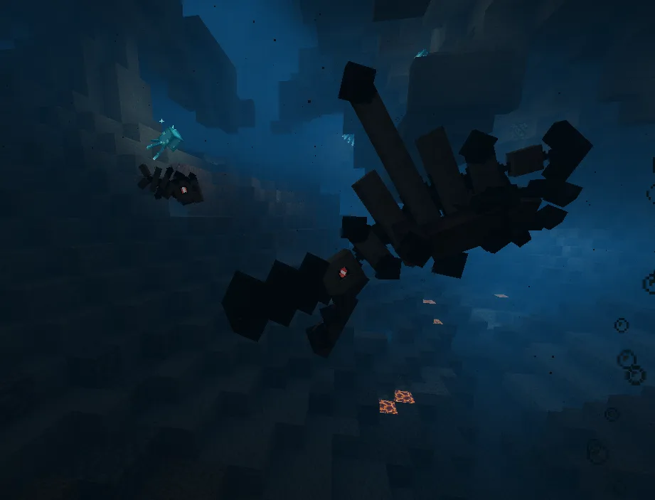 Два покемона Fossoil и Petrolisk, созданных для мода Cobblemon.