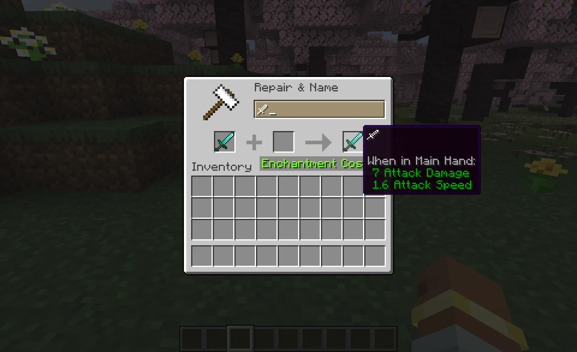 Пиксельные эмодзи в интерфейсе наковальни Minecraft.