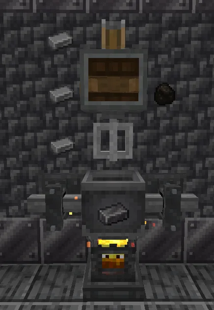 Схема крафта стали из мода Create: Alloyed: 3 части железа и 1 часть угля или древесного угля.