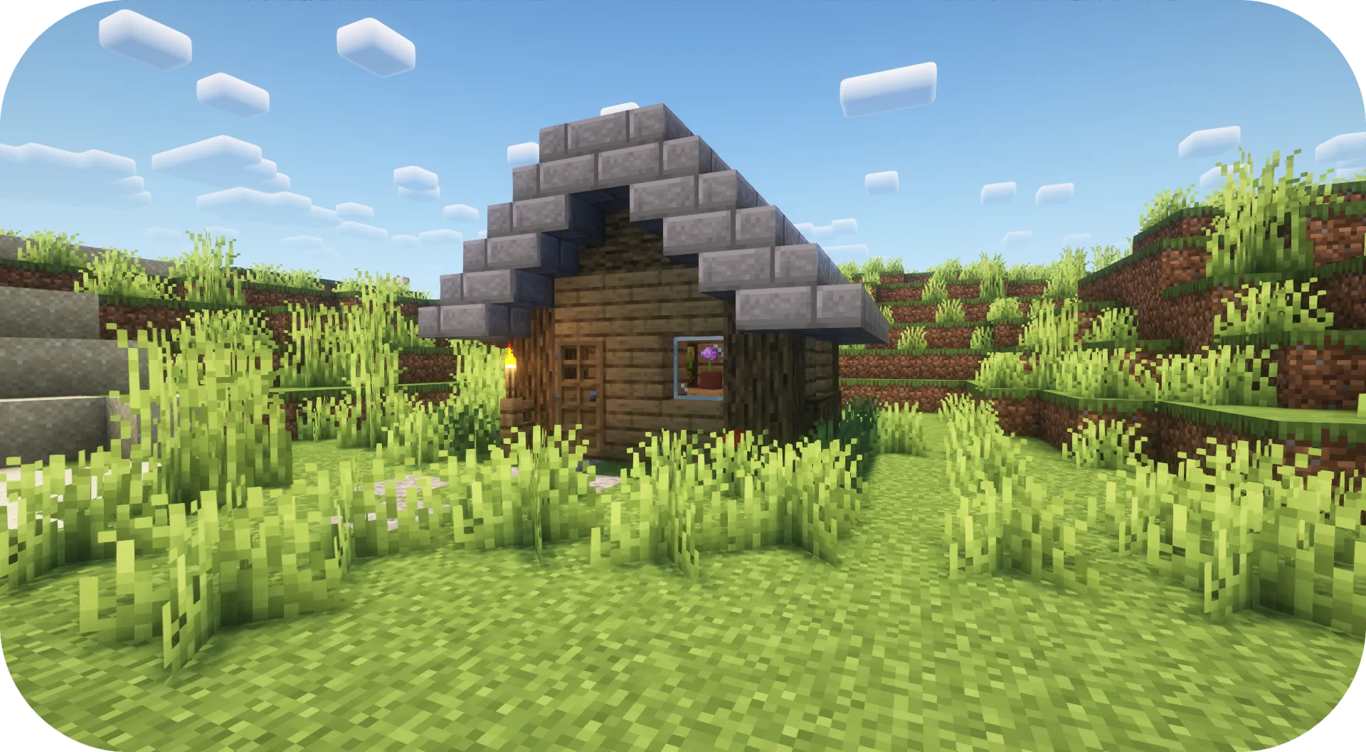 Небольшой дом с инструментами кузнеца в Minecraft.