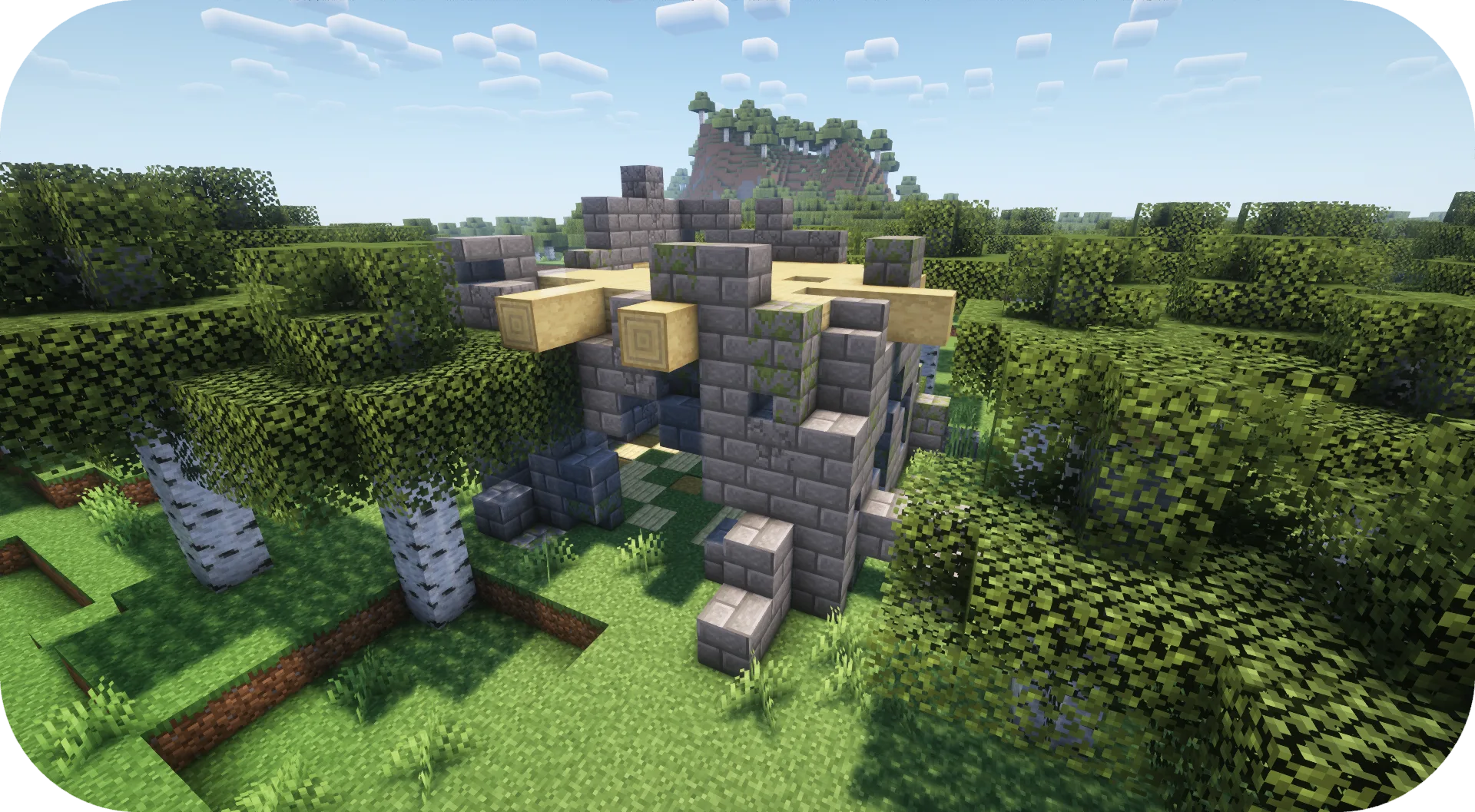 Руины старой башни в мире Minecraft из мода Formations Overworld.