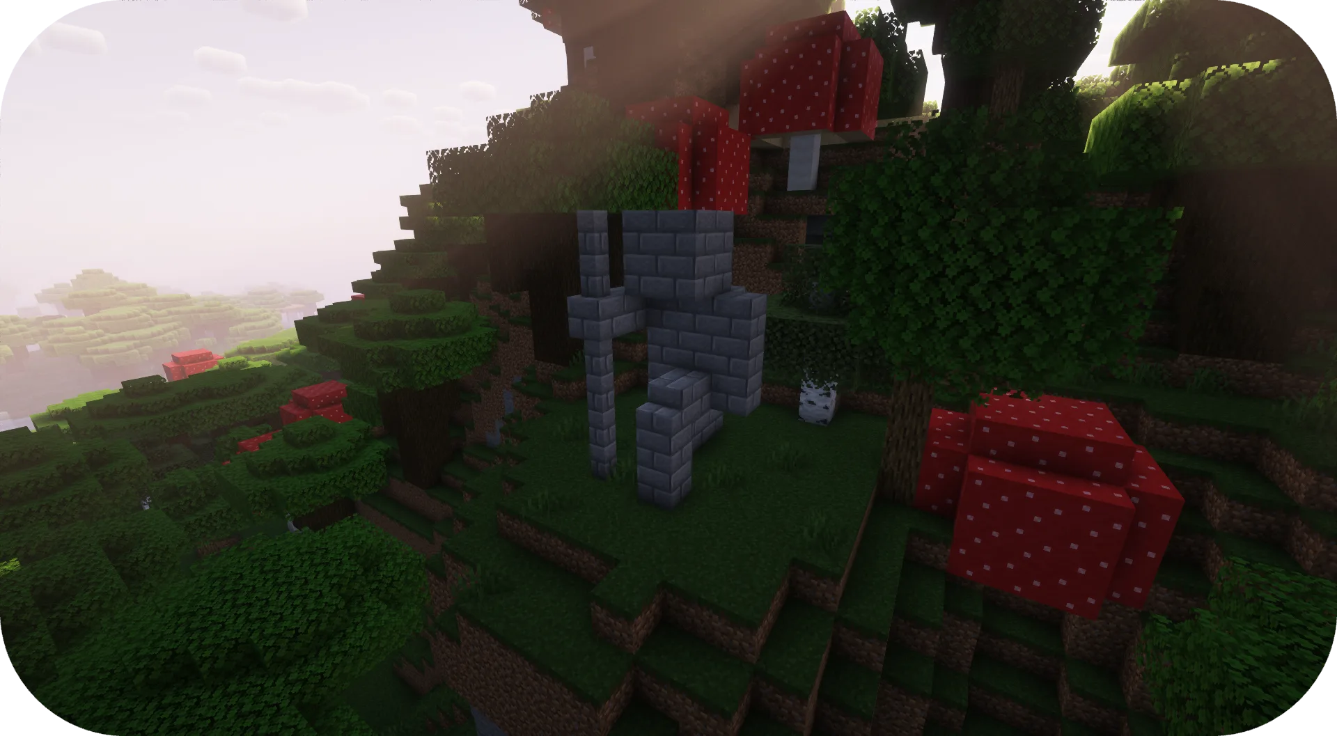 Небольшая каменная статуя на вершине холма в Minecraft.