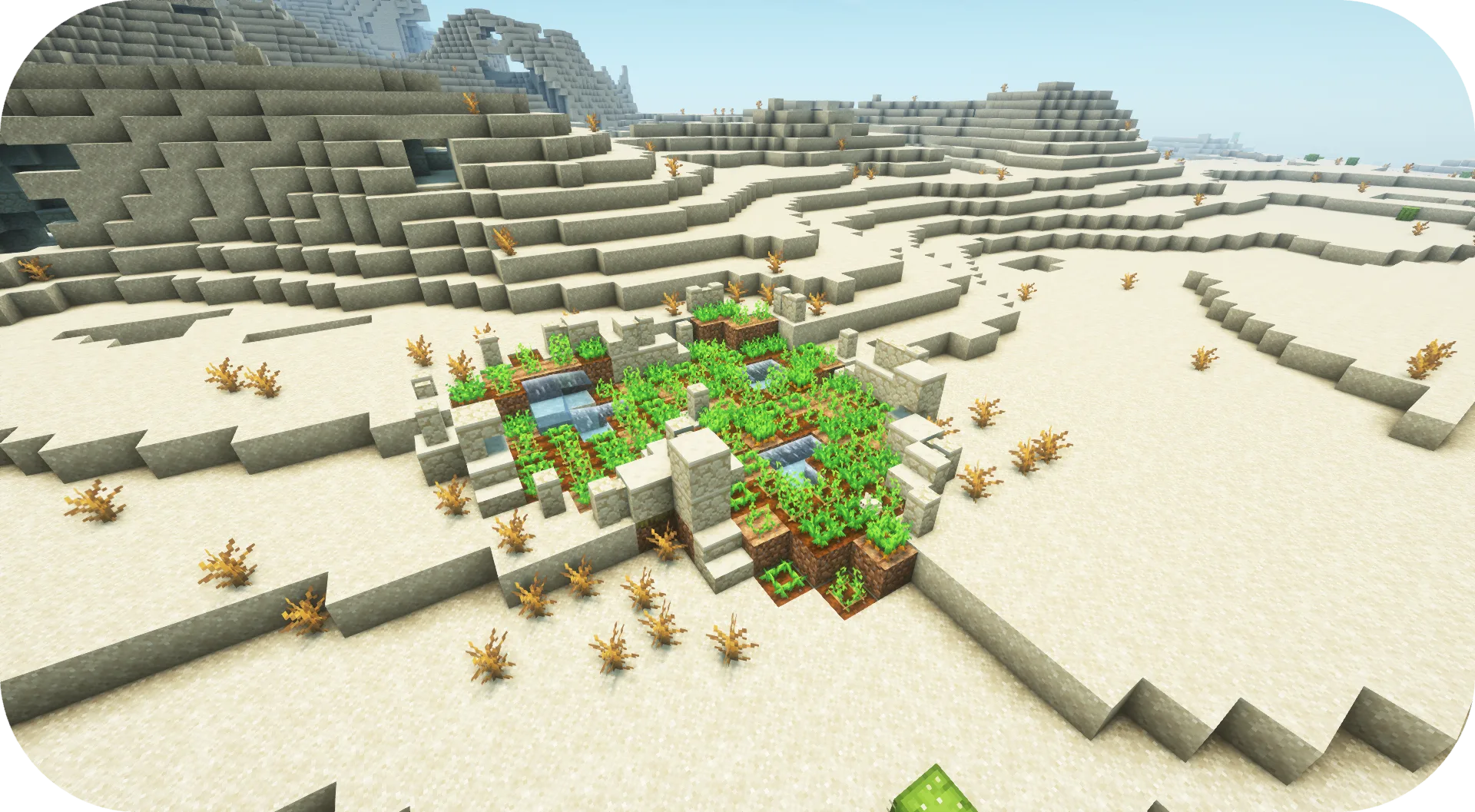 Поле сельскохозяйственных культур в Minecraft.