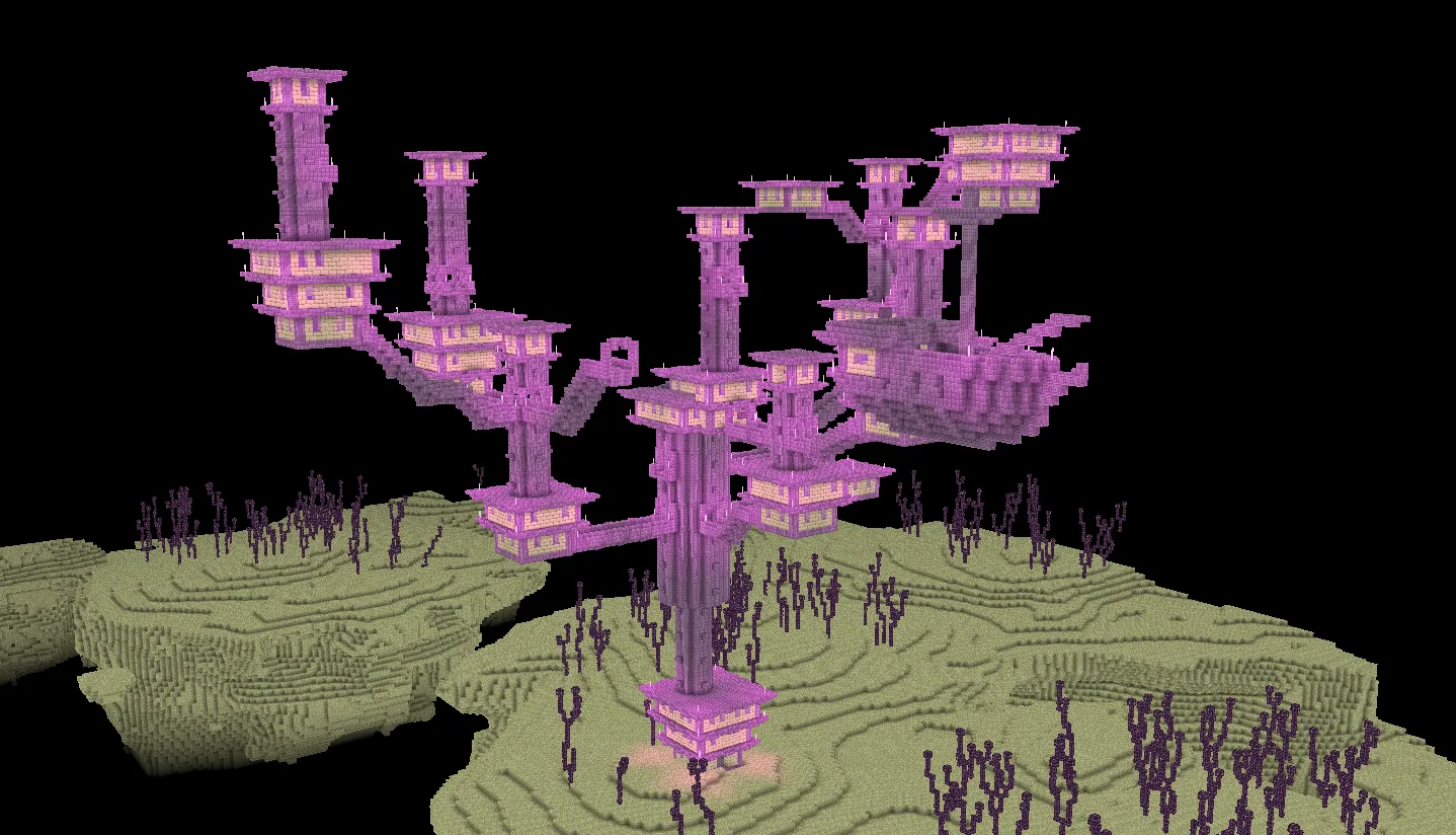 Энд-сити с фиолетовыми оттенками.