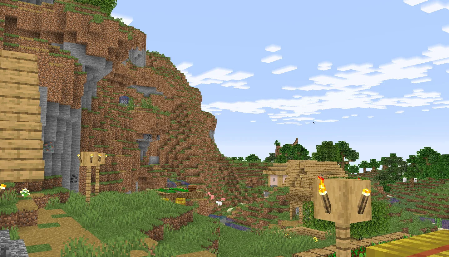 Деревня с облаком в форме квадрата.