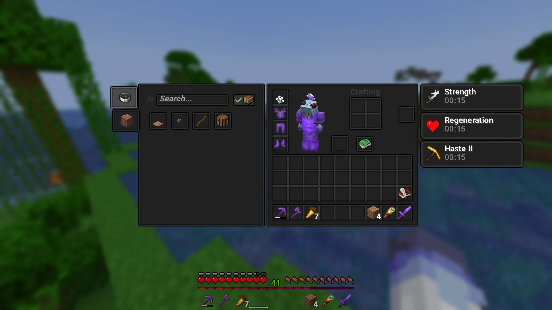 Интерфейс инвентаря и книги рецептов в стиле DarkGUI для Minecraft.