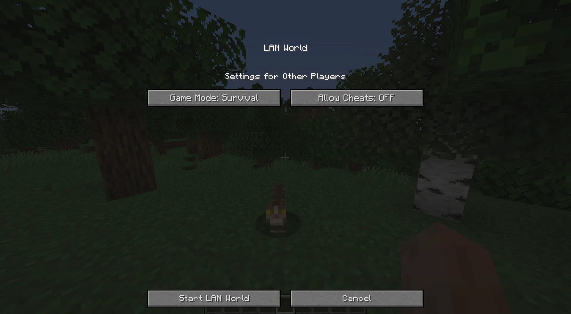 Стандартное окно «Открыть для сети» в Minecraft для сравнения.