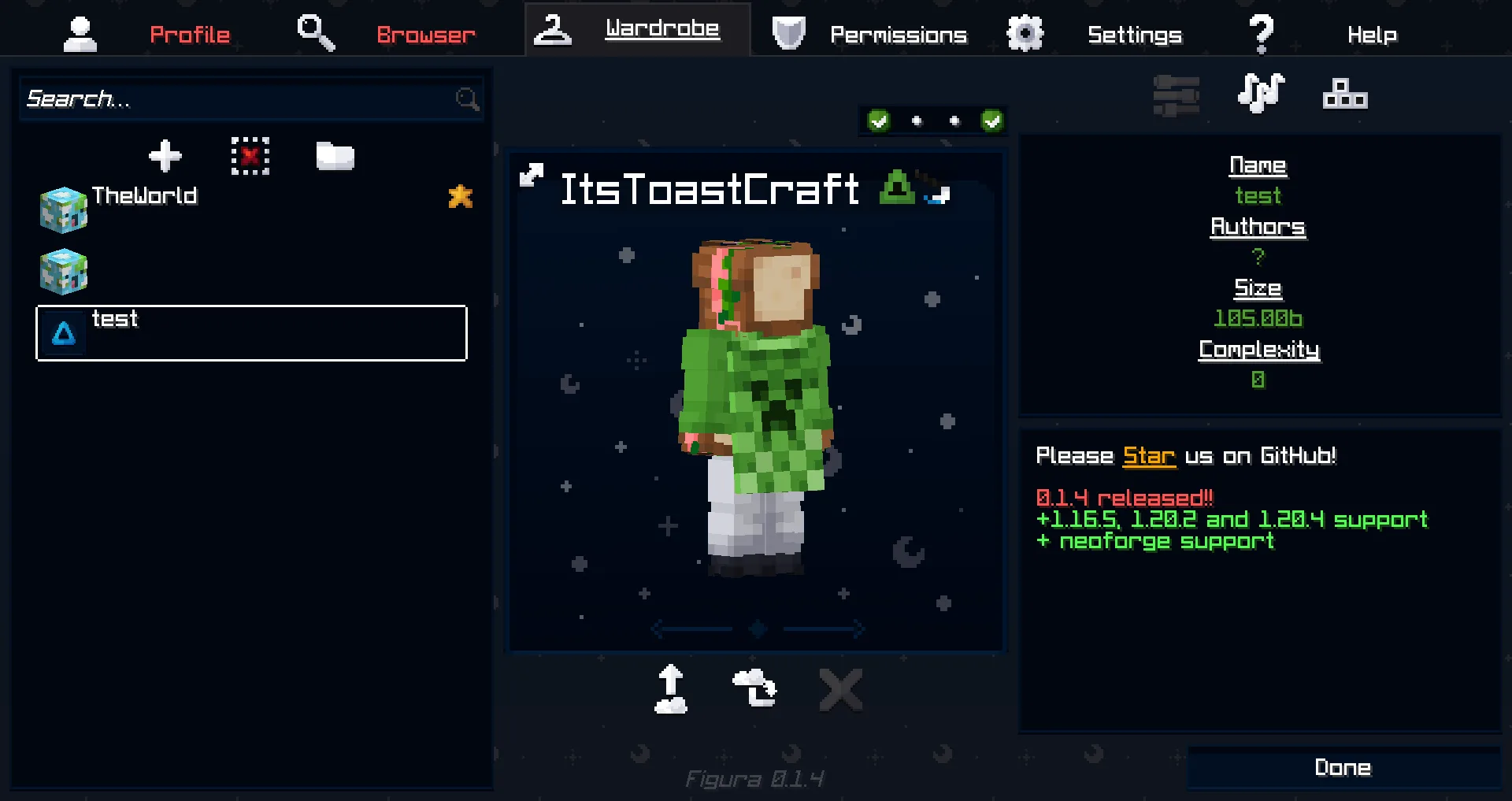 Меню выбора гардероба в ресурс-паке Figurative